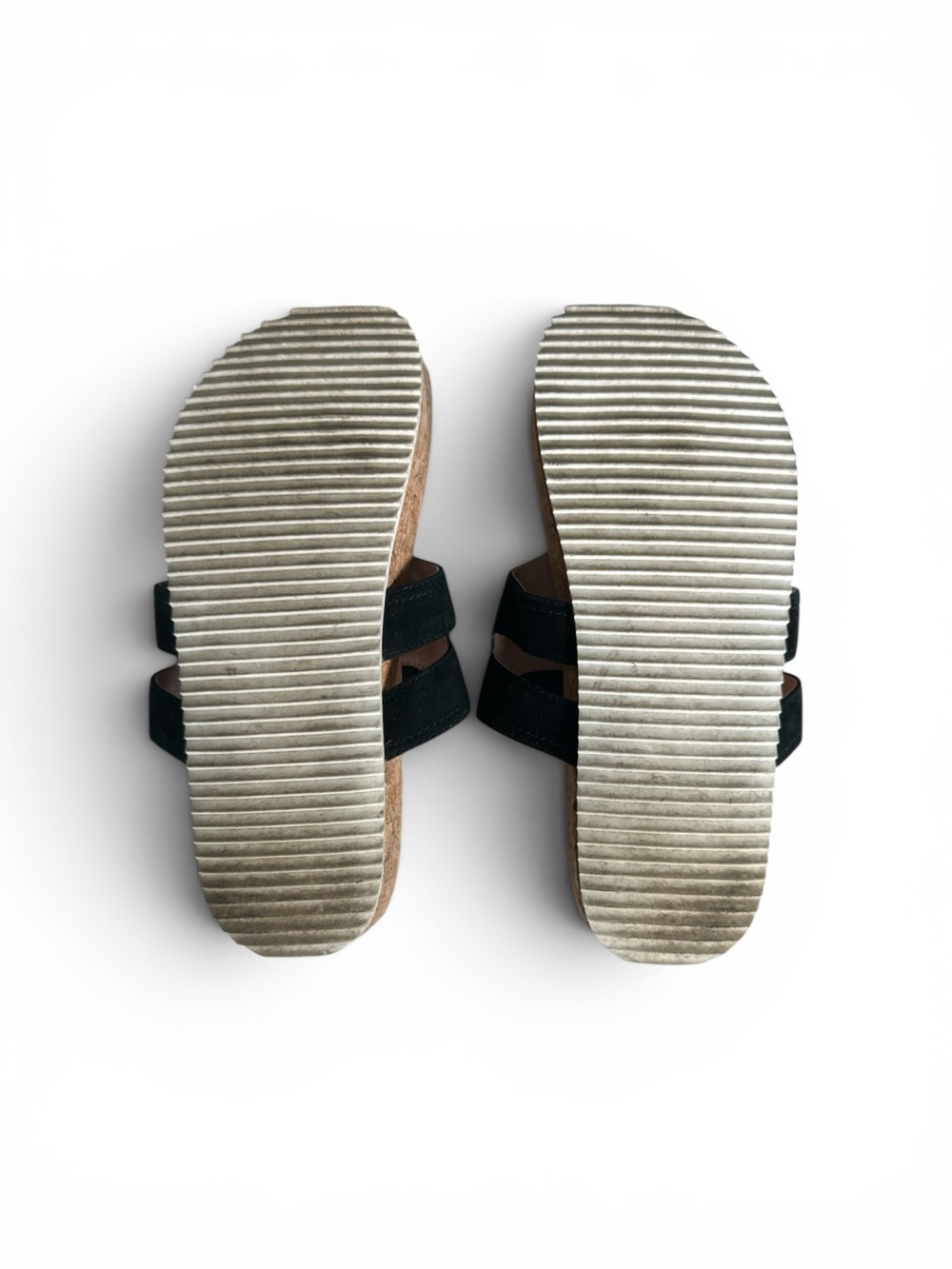 Taryn Rose Black Suede Cork Wedge Thong Sandals with Pink Insole - Picture 5 of 7
